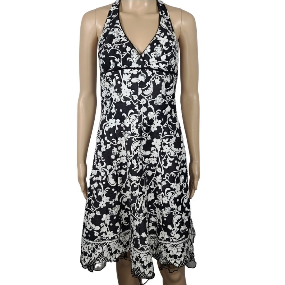 Speechless Black White Floral Halter Sequin Dress